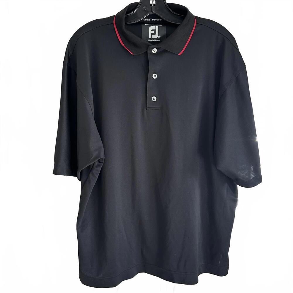 FootJoy Men's ProDry Superlite Polo Shirt Black with Red Accents - XL